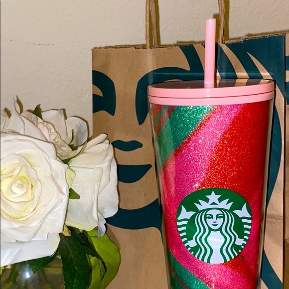 Starbucks Pink/Green/Red Glitter Swirl Tumbler ❤️ - Picture 2 of 6